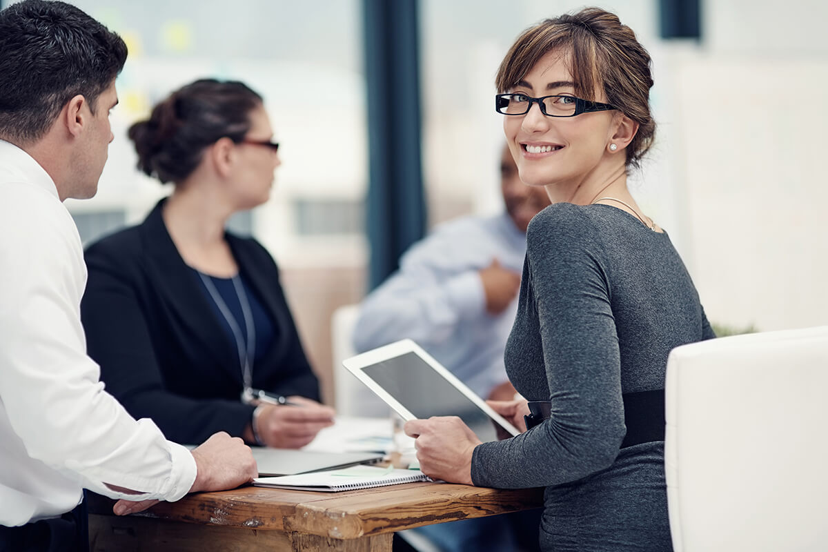 A woman wearing glasses