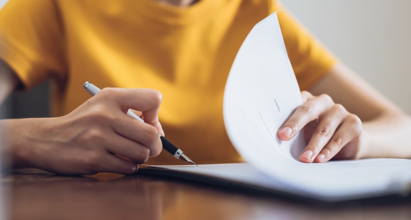 looking through a document